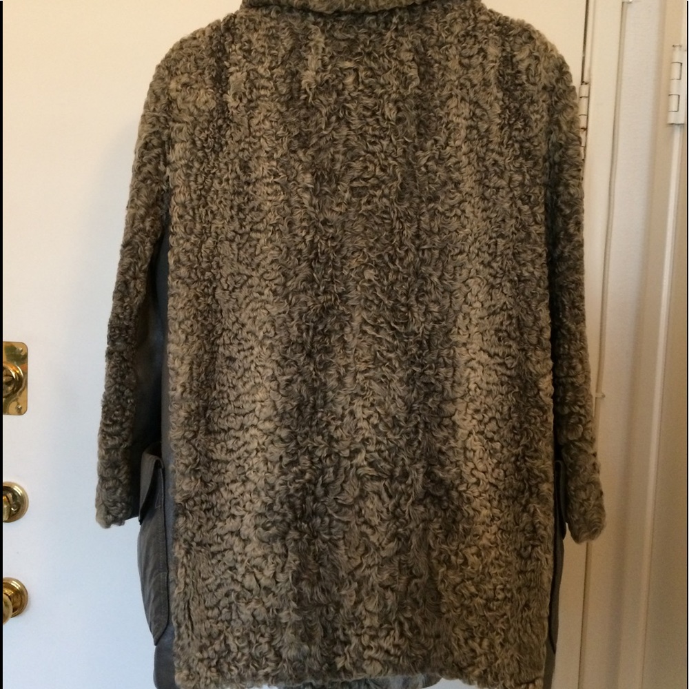 Gray lamb coat with grey leather inserts and belt